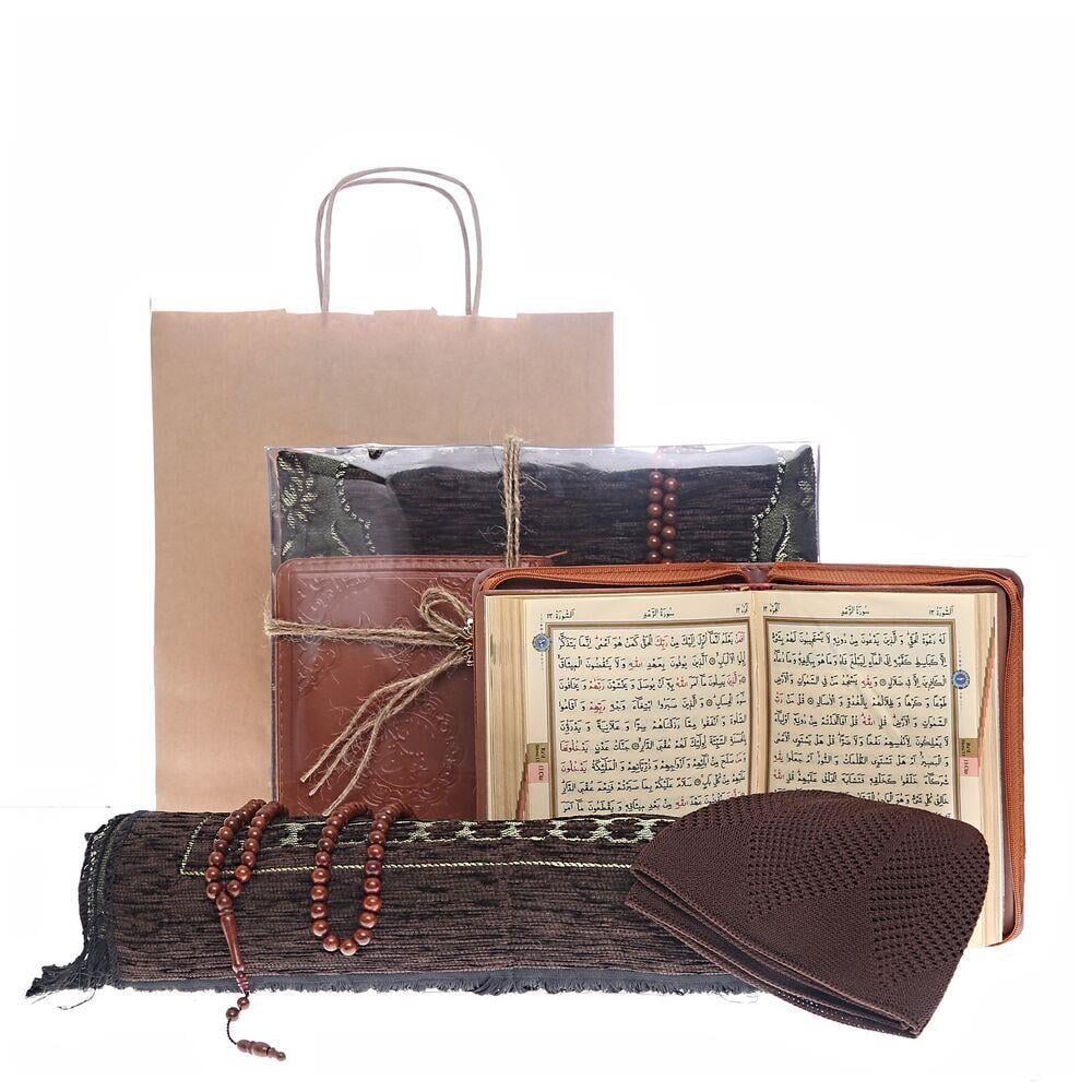 Babalar Günü Hediyesi Seccade,  Kılıflı Kur'an-ı Kerim, Takke, Kuka Tesbihli Set