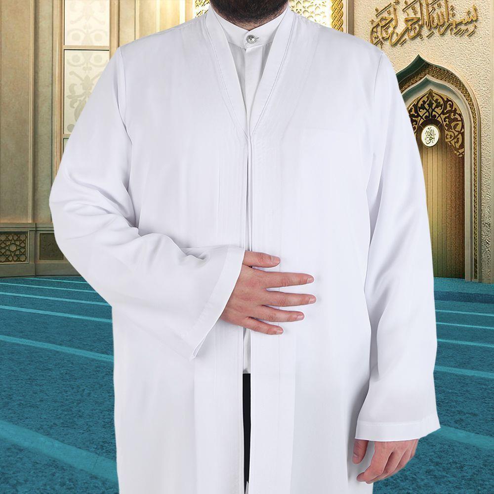 Beyaz Buhara Yaka Pratik Namaz Cübbesi - Sarık Kumaşı Hediyeli