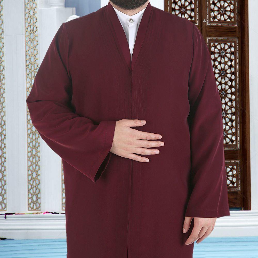 Bordo Buhara Yaka Namaz Cübbesi - Sarık Kumaşı Hediyeli