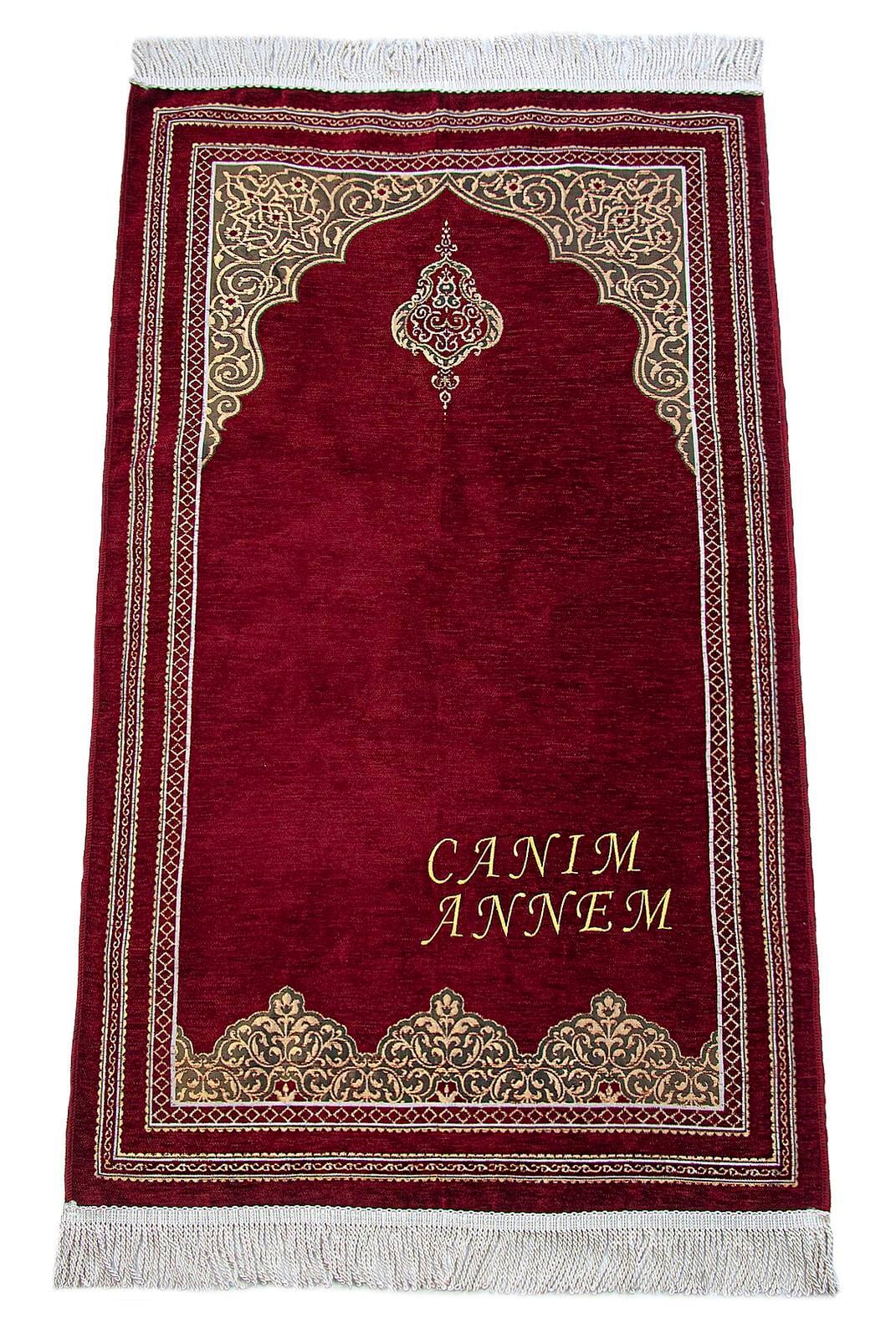 Canım Anneme Mihrap Desenli Şönil Seccade Bordo