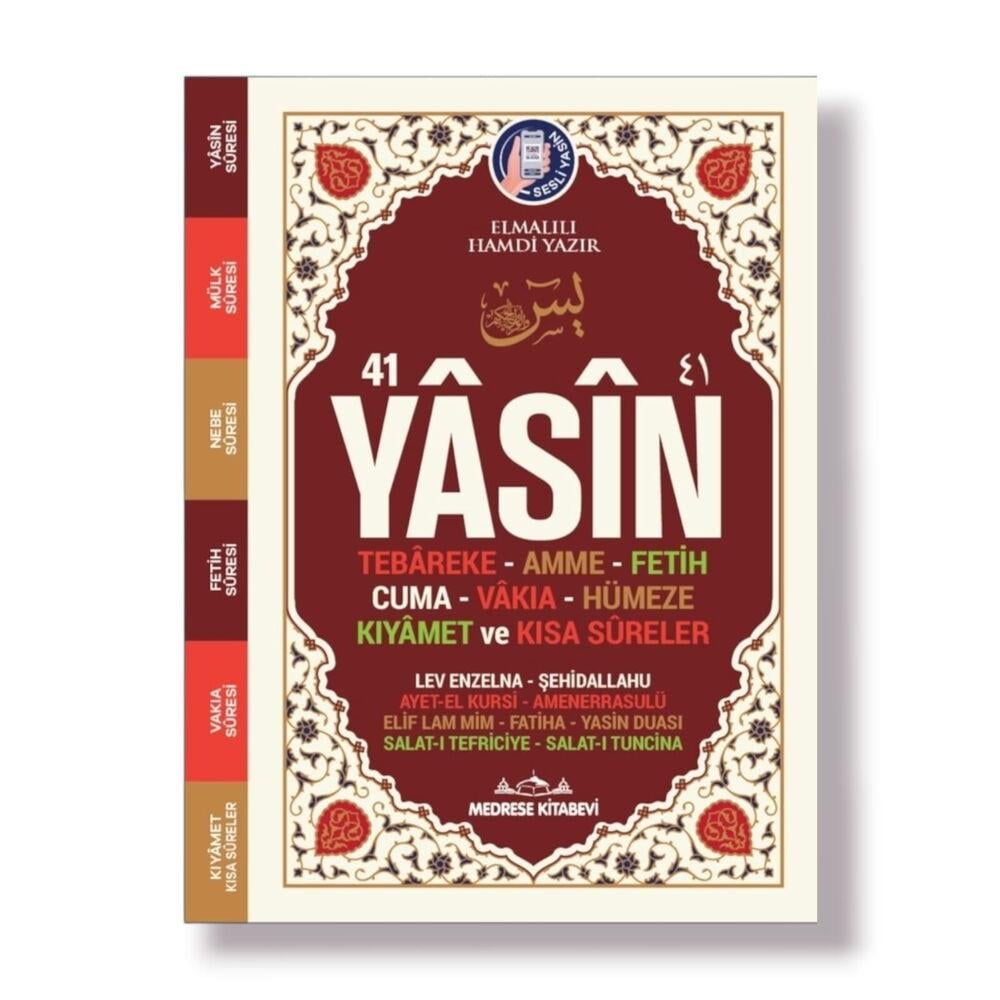 Çanta Boy 41 Yasin Kitabı Karton Kapak, Bilgisayar Hatlı ,Elmalılı Hamdi Yazır mealli 128 Sayfa, 12*16 cm ,Sesli Yasin-Bordo