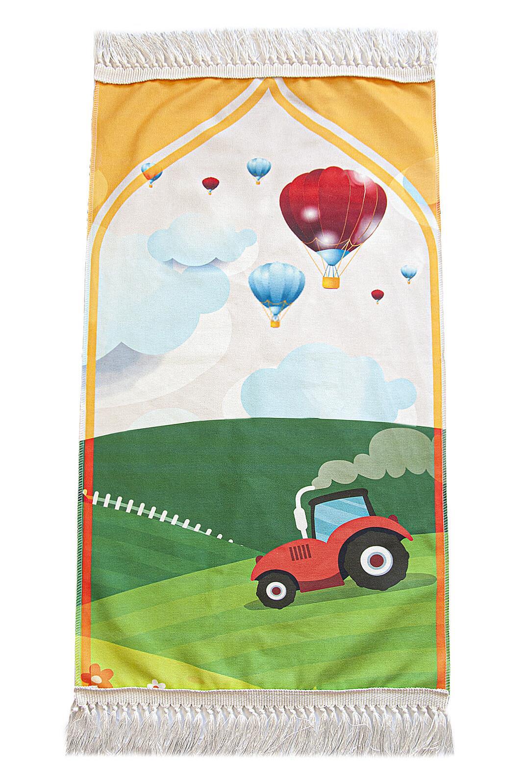 Dijital Baskılı Çocuk Seccadesi - Balonlu ve Traktörlü - 44 X 78 cm