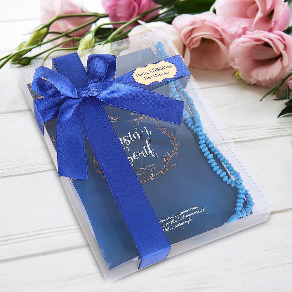 Ekonemik Hediyelik Orta Boy Yasin, Tesbih, Süslemeli Asetat Kutulu (25*18 cm 150 gr)Mavi