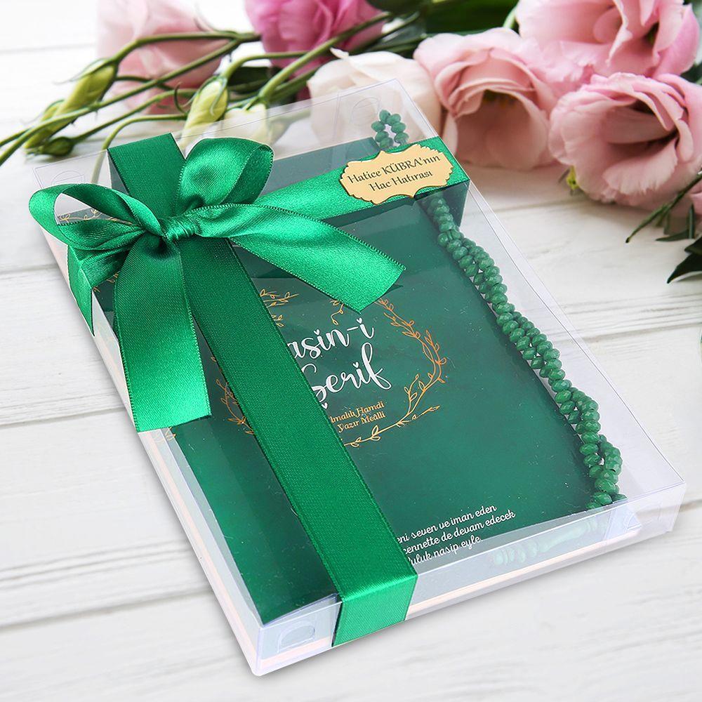 Ekonomik Hediyelik Orta Boy Yasin, Tesbih, Süslemeli Asetat Kutulu (25*18 cm 150 gr)Yeşil