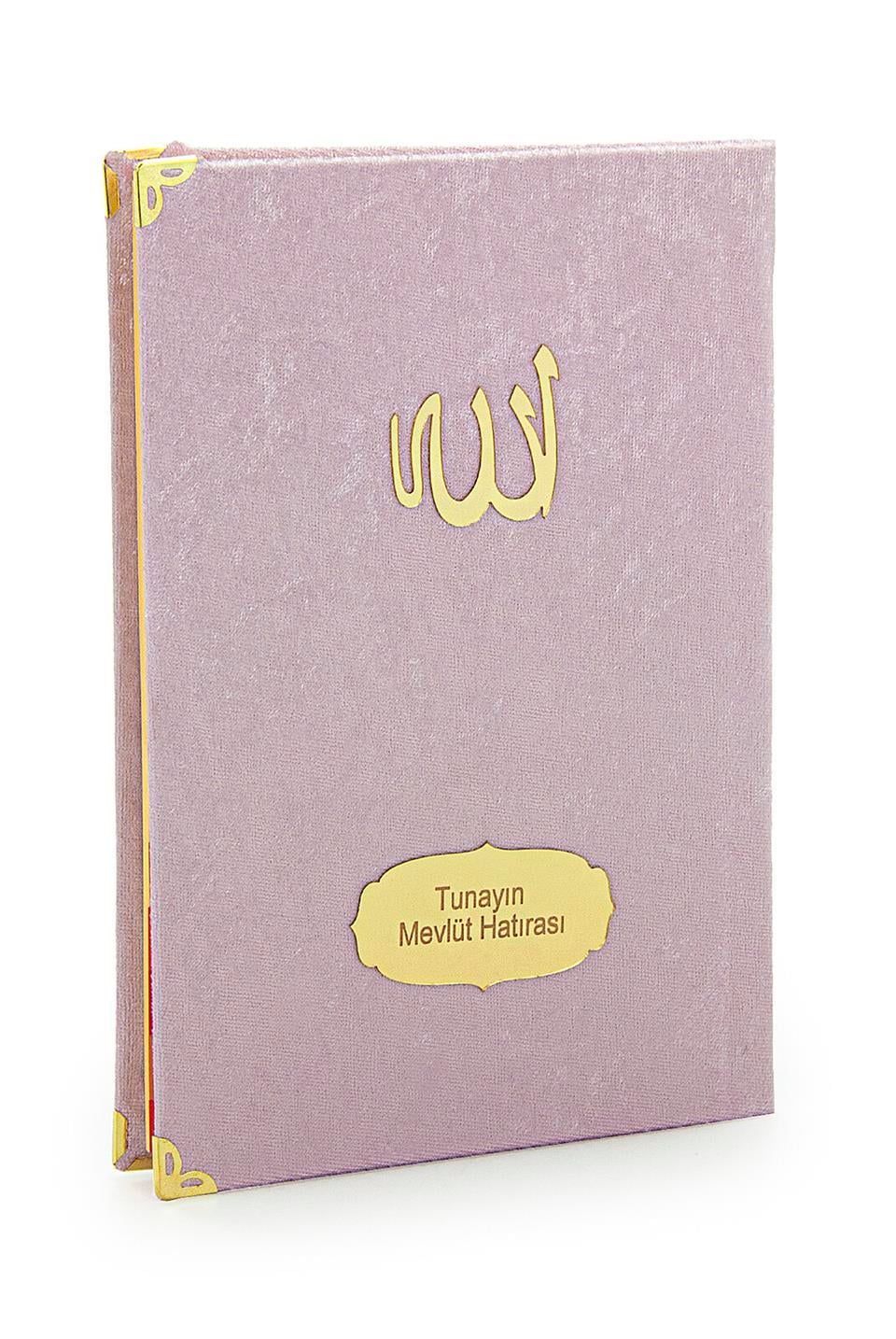 Ekonomik Kadife Kaplı Yasin Kitabı - İsme Özel Plakalı - Orta Boy - Pembe Renk - Mevlit Hediyeliği