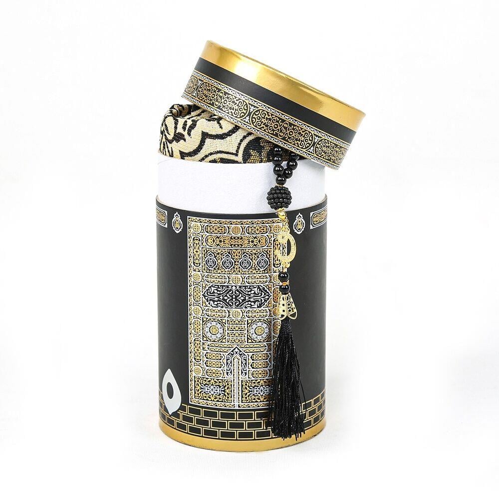 Hediyelik Kabe Silindir Kutulu Seccade, İnci Tesbihli Set