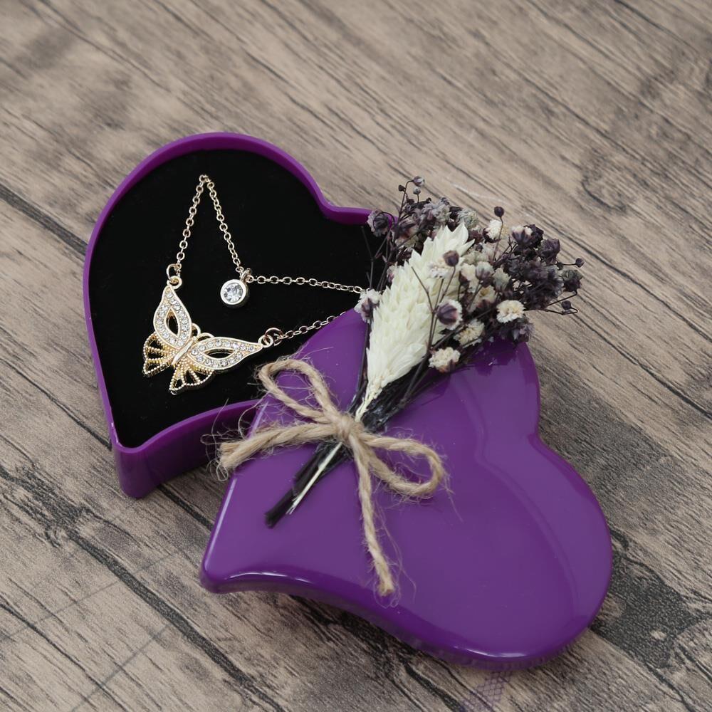 Hediyelik Kelebek Kolye Mor Kutuda Süslemeli