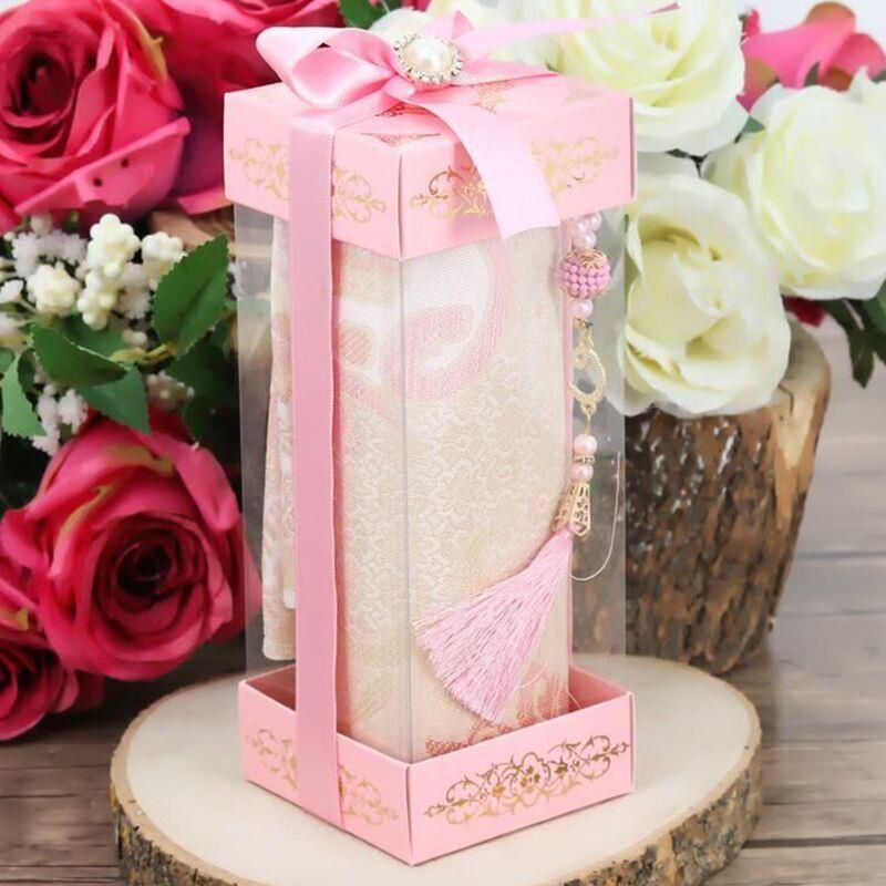 Hediyelik Seccade Pembe, İnci Tesbih, Asetat Kutulu (20×8) Set