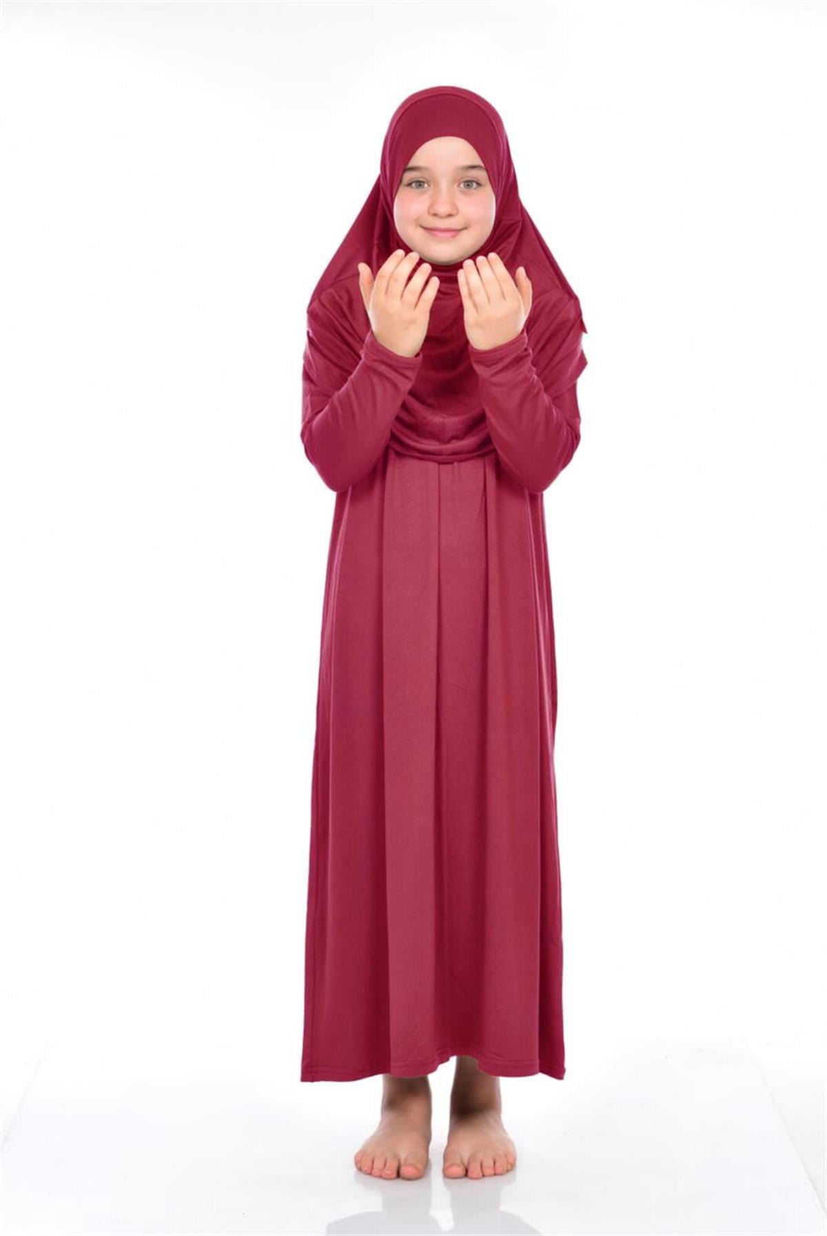 İhvan Çocuk Pratik Namaz Elbisesi 9-11 Yaş Kırmızı Renk