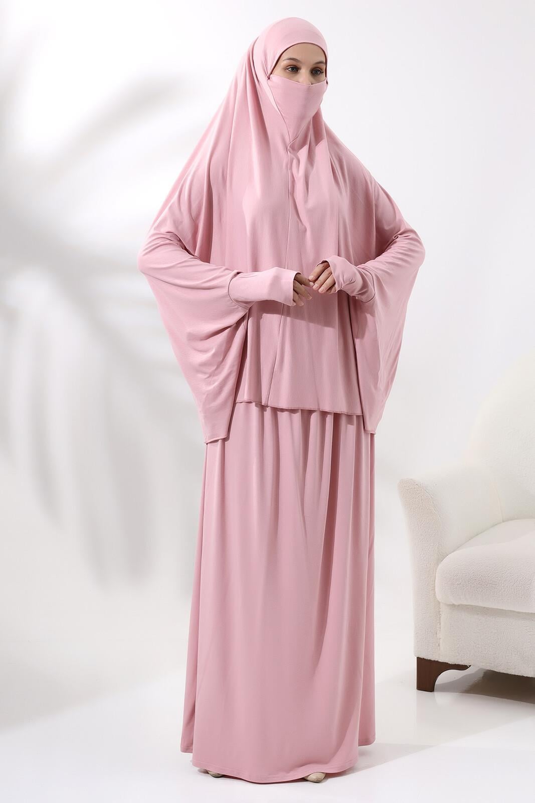 İki Parça Pratik Namaz Elbisesi 8016 Pembe