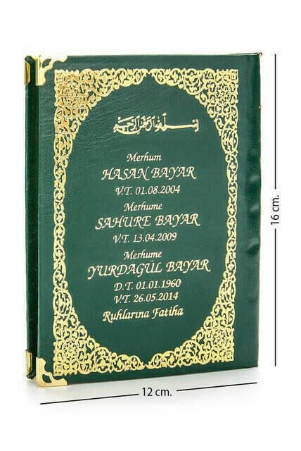 İsim Baskılı Ciltli Yasin Kitabı - Çanta Boy - Yeşil - 128 Sayfa - Mevlit Hediyeliği