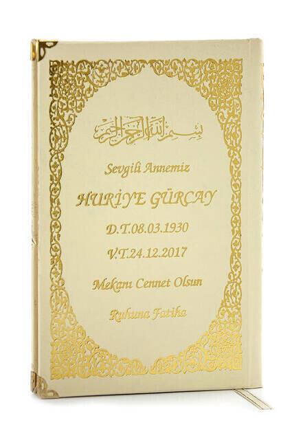 İsim Baskılı Ciltli Yasin Kitabı - Orta Boy - Krem Renk - Mevlit Hediyeliği