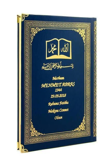 İsim Baskılı Ciltli Yasin Kitabı - Osmanlı Desenli - Orta Boy - 176 Sayfa - Lacivert Renk - Dini Hediyelik