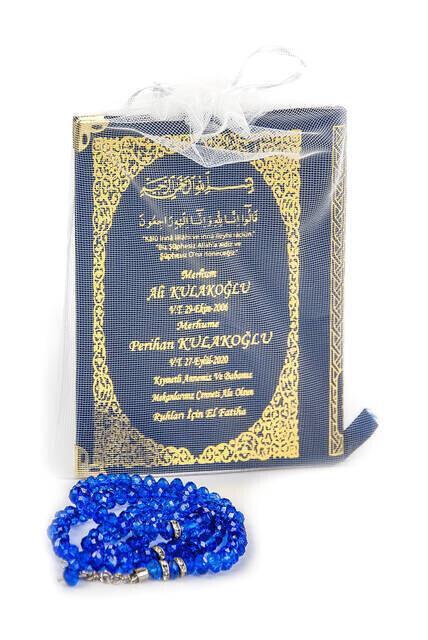 İsim Baskılı Ciltli Yasin Kitabı Çanta Boy 128 Sayfa Tesbihli Lacivert Renk Mevlit Hediyesi