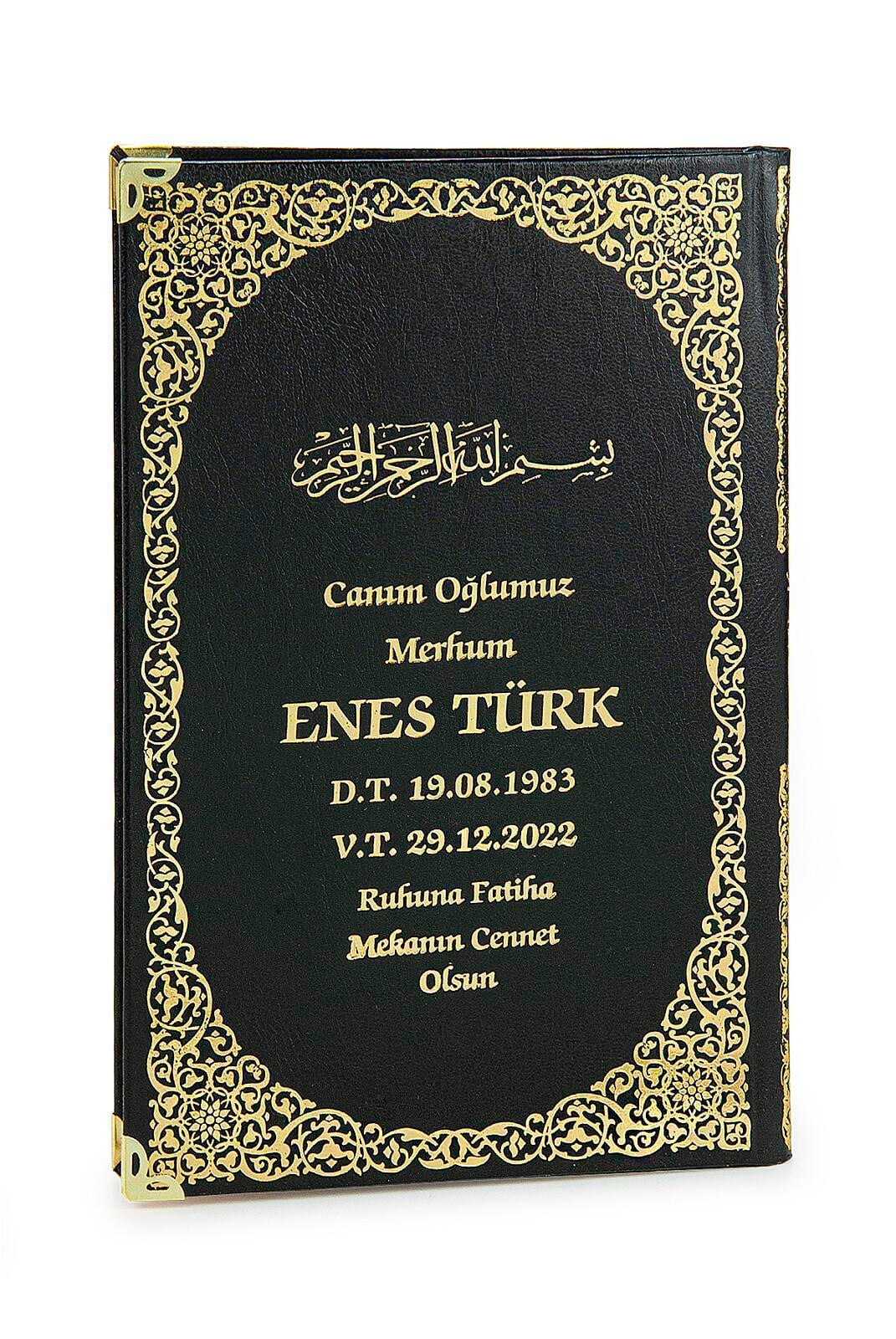 İsim Baskılı Yaldızlı Deri Ciltli Yasin Kitabı Mevlüt Hediyesi 176 Sayfa Siyah