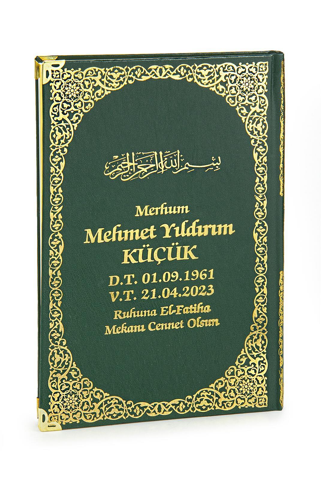 İsim Baskılı Yaldızlı Deri Ciltli Yasin Kitabı Mevlüt Hediyesi 176 Sayfa Yeşil