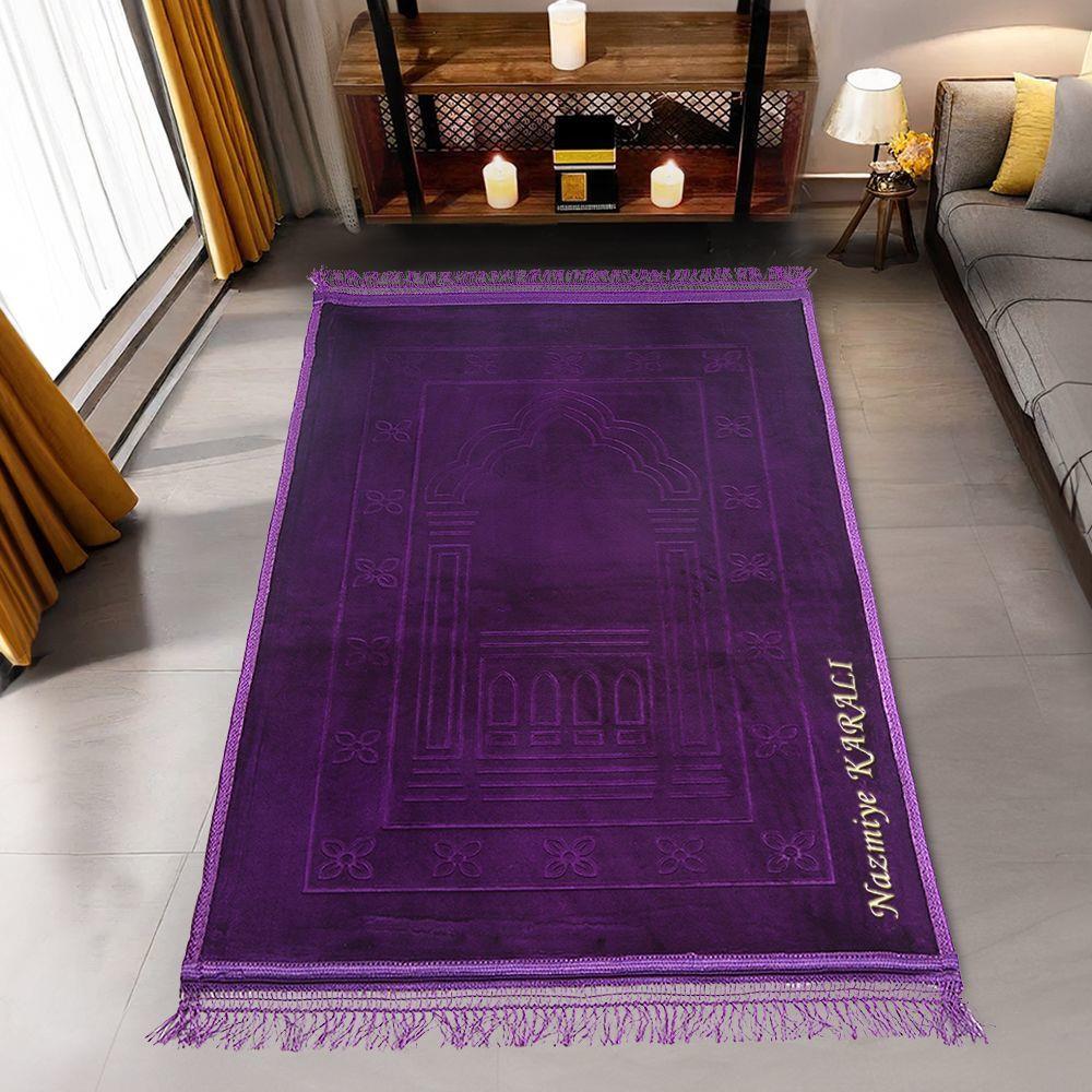 İsminizi Seccadeye Yazıyoruz Soft Yumuşak Kadife Peluş Seccade ( 80 x 120 cm - 1100 gr) Pembe