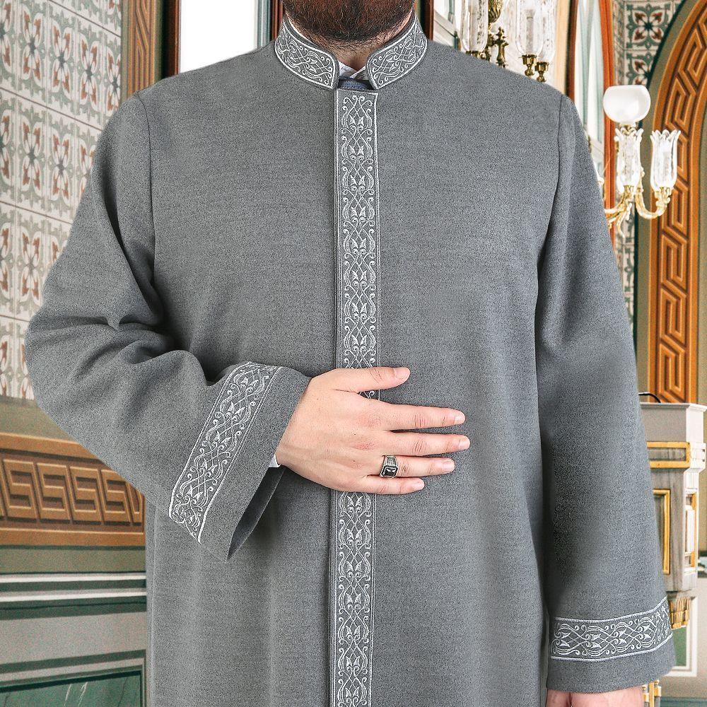 Kışlık Kaşe İmam Cübbesi Acet Koyu Gri