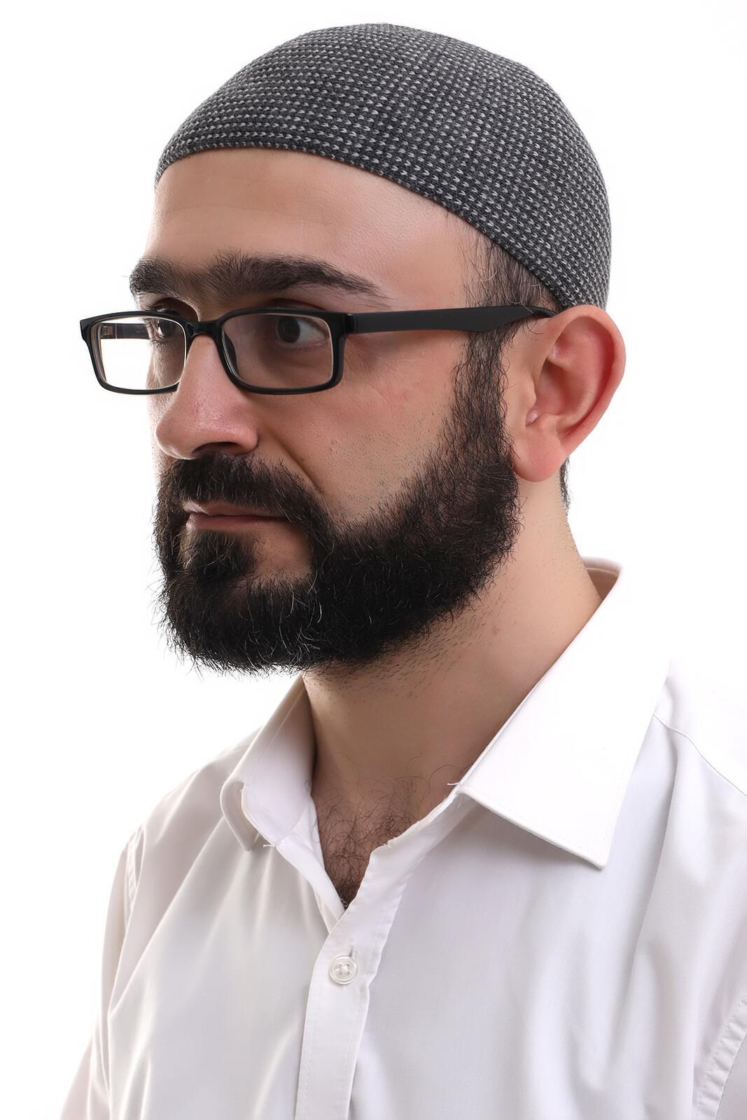Kışlık Orlon Namaz Takkesi Nokta Desenli Takke  - Siyah