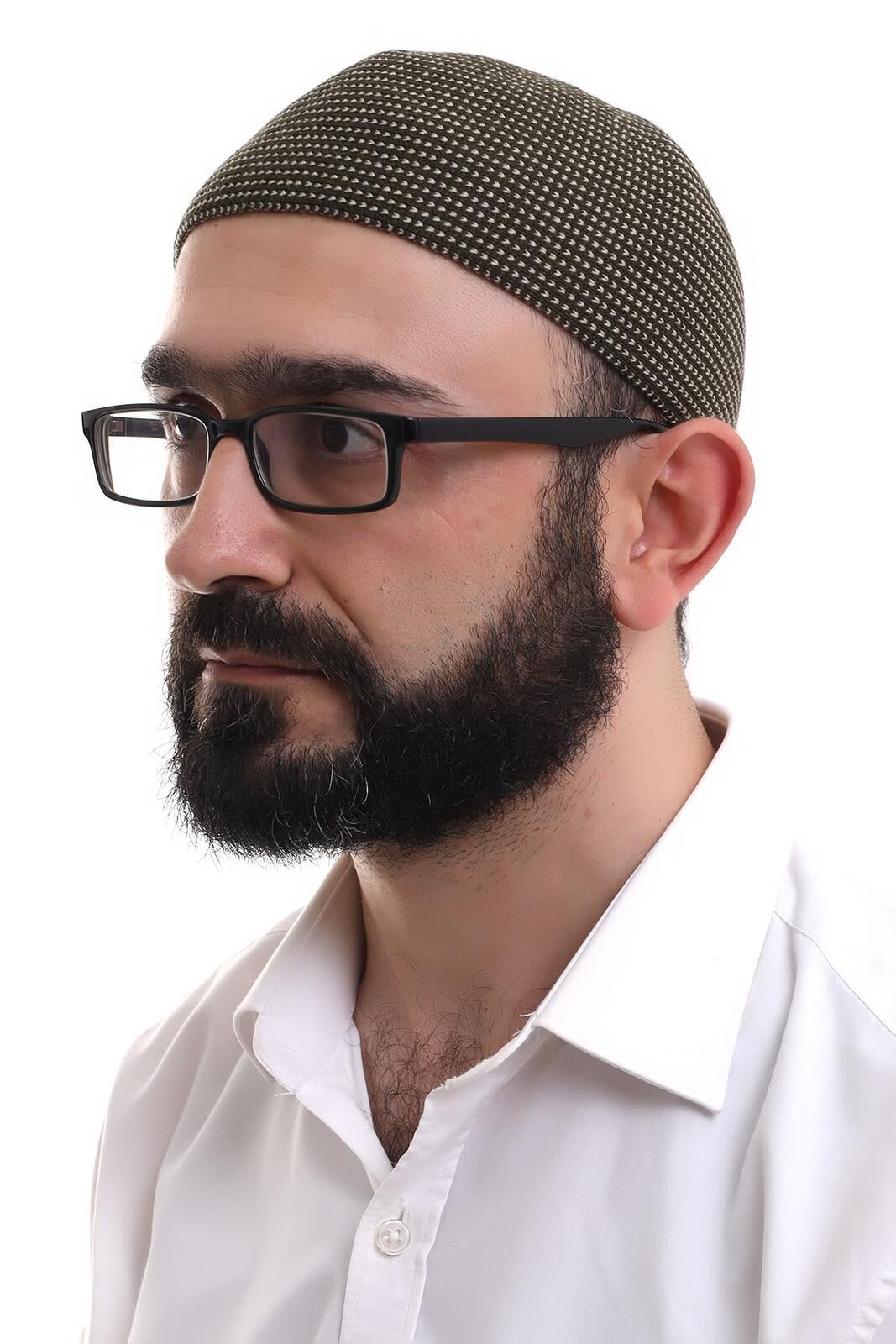 Kışlık Orlon Namaz Takkesi Nokta Desenli Takke  - Kahverengi