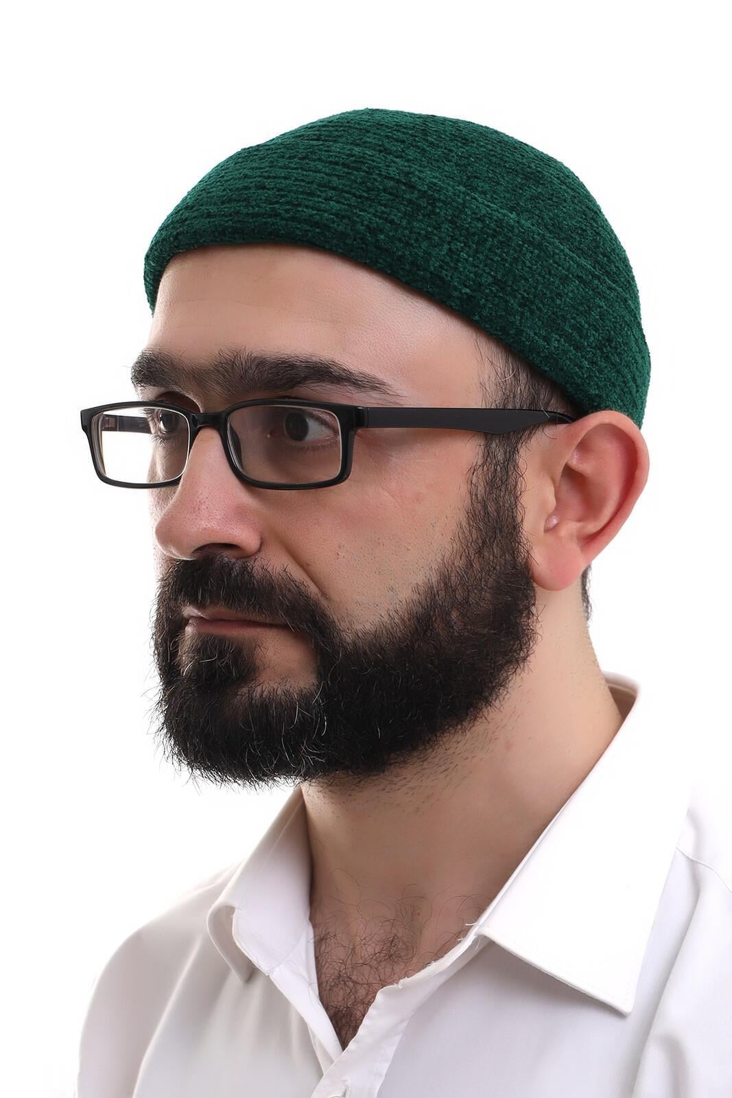 Kışlık Orlon Takke Katlamalı Noktalı Desen - Koyu Yeşil