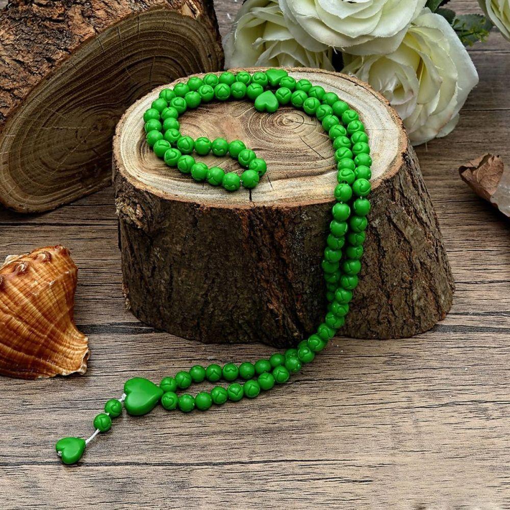 Kokulu Tesbih Kalp İşlemeli Yeşil - Kutusuz