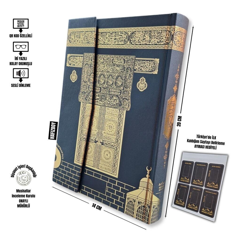 Kuran-ı Kerim Cilt Bezli Kabe Desenli, QR Kod Özellikli, Sesli Dinleme, Mühürlü, Ayraç Hediyeli Hafız Boy(14*20 cm)