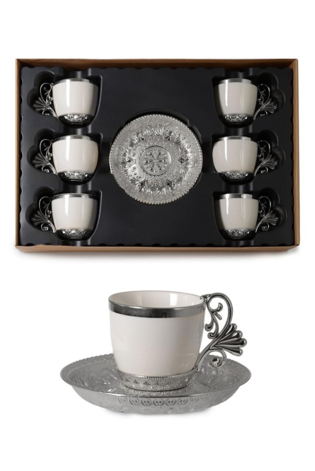 Lal 6 lı Fincan Kahve Seti - Gümüş