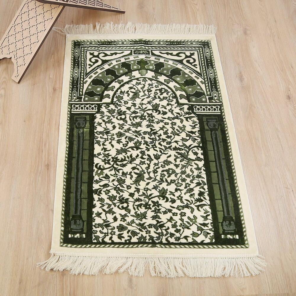 Medine Halı Tipi Kalın Yumuşak Kadife Çeyizlik  Seccade Elegant-Yeşil (70*120 cm 1040 gr)