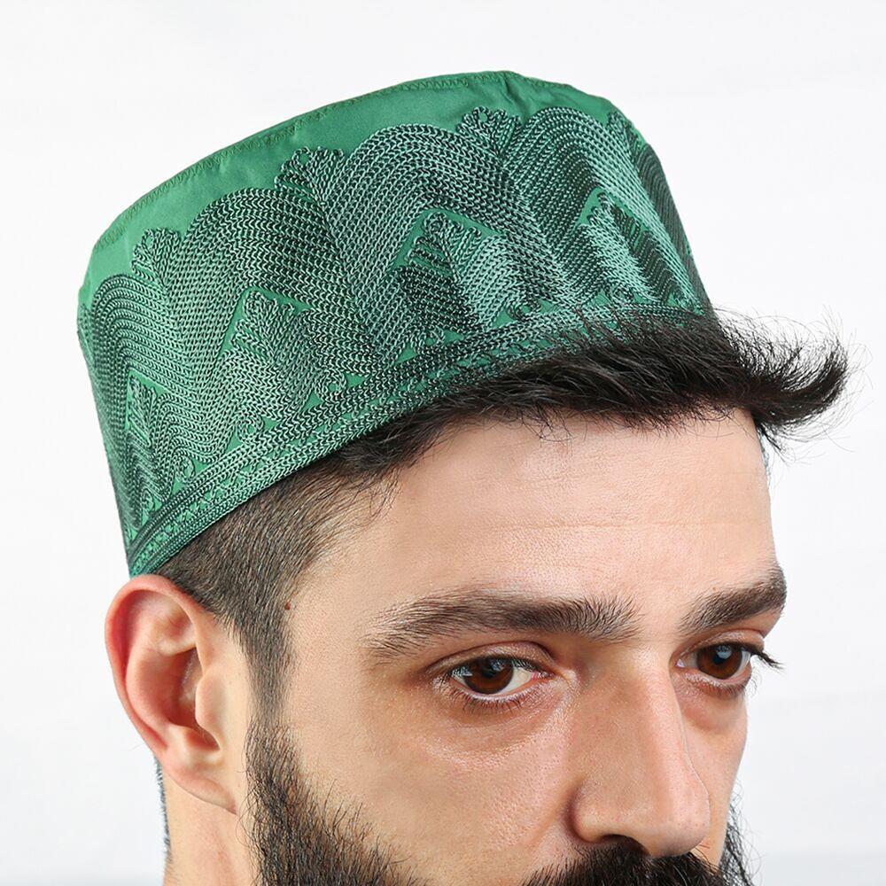 Mevlidhan Namaz Takkesi Topbaş Hafız Nakış İşlemeli Yeşil