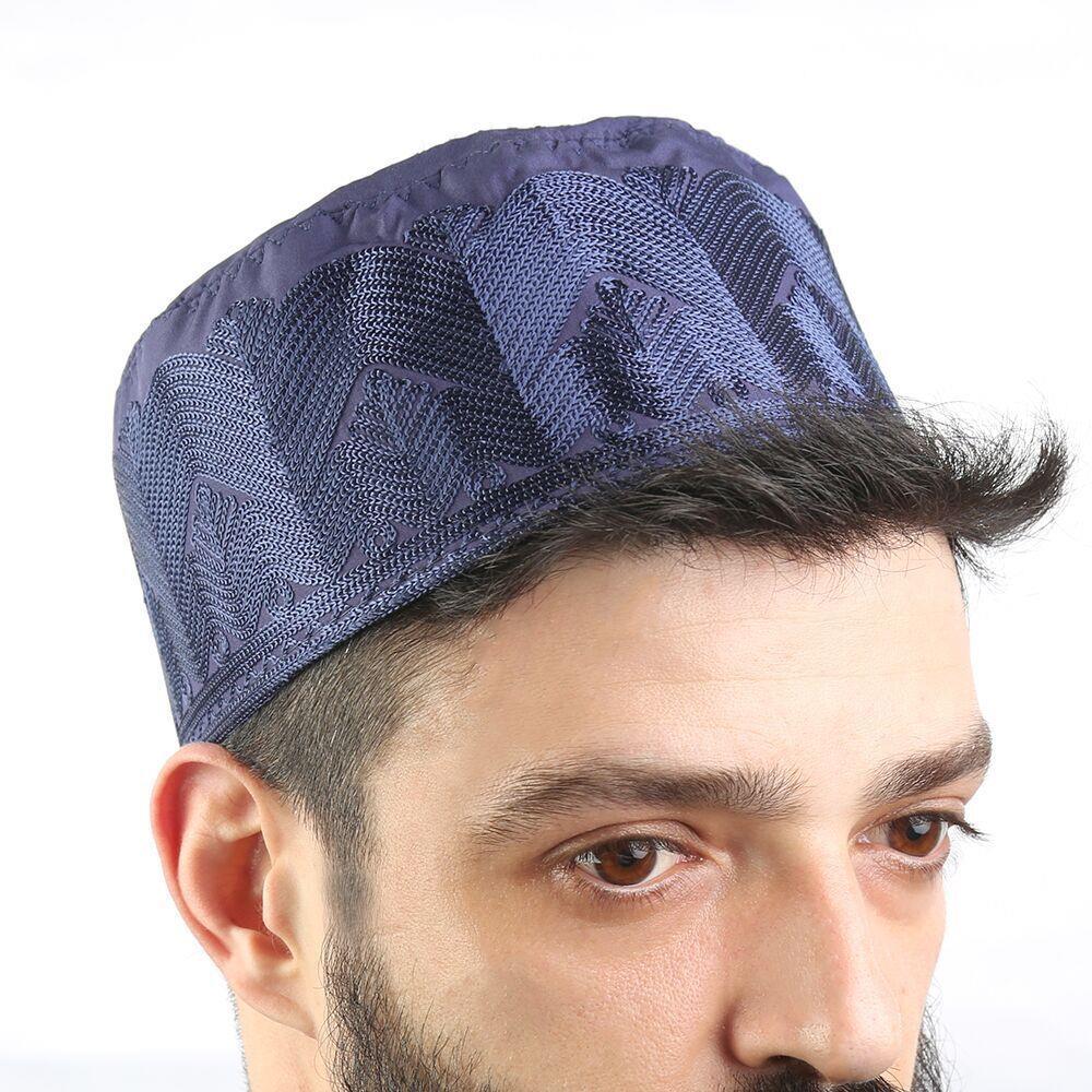 Mevlidhan Namaz Takkesi Topbaş Hafız Nakış İşlemeli Lacivert