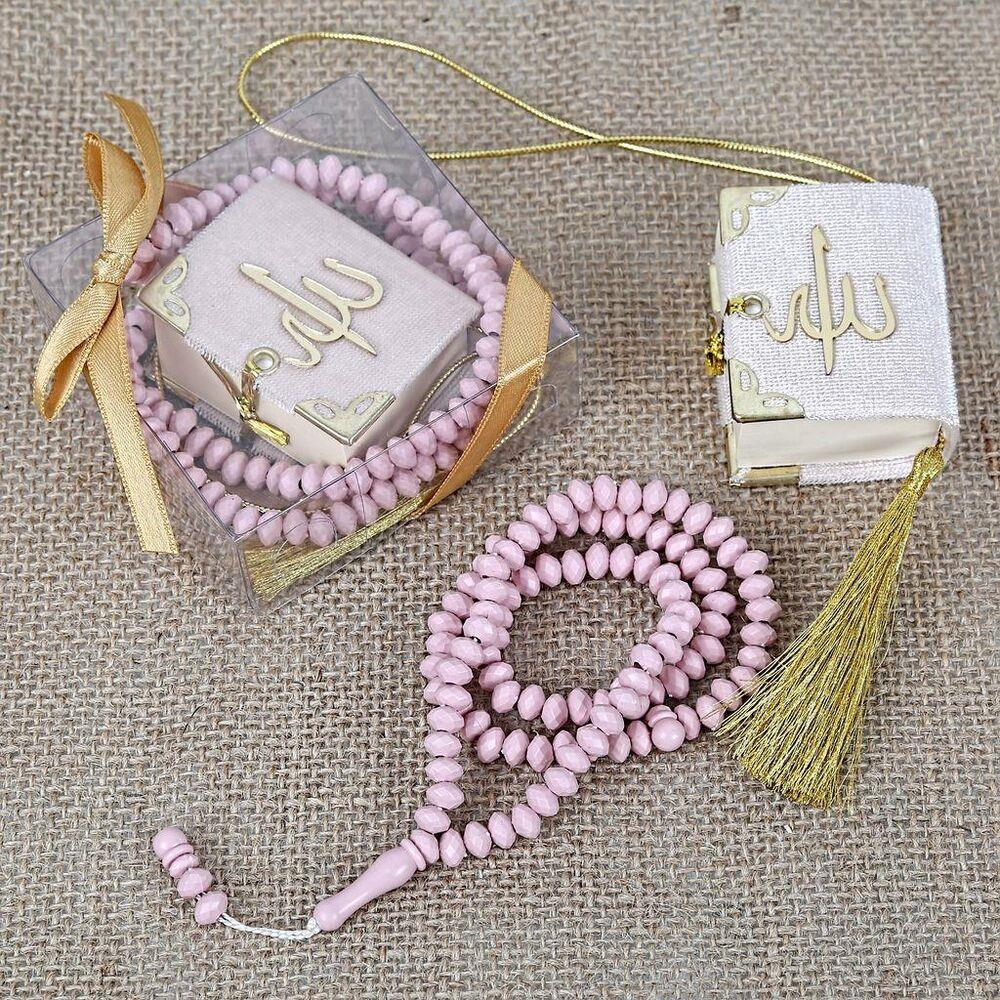Mini Kuran, Kokulu Tesbihli Kare Kutuda Hediyelik-Pembe