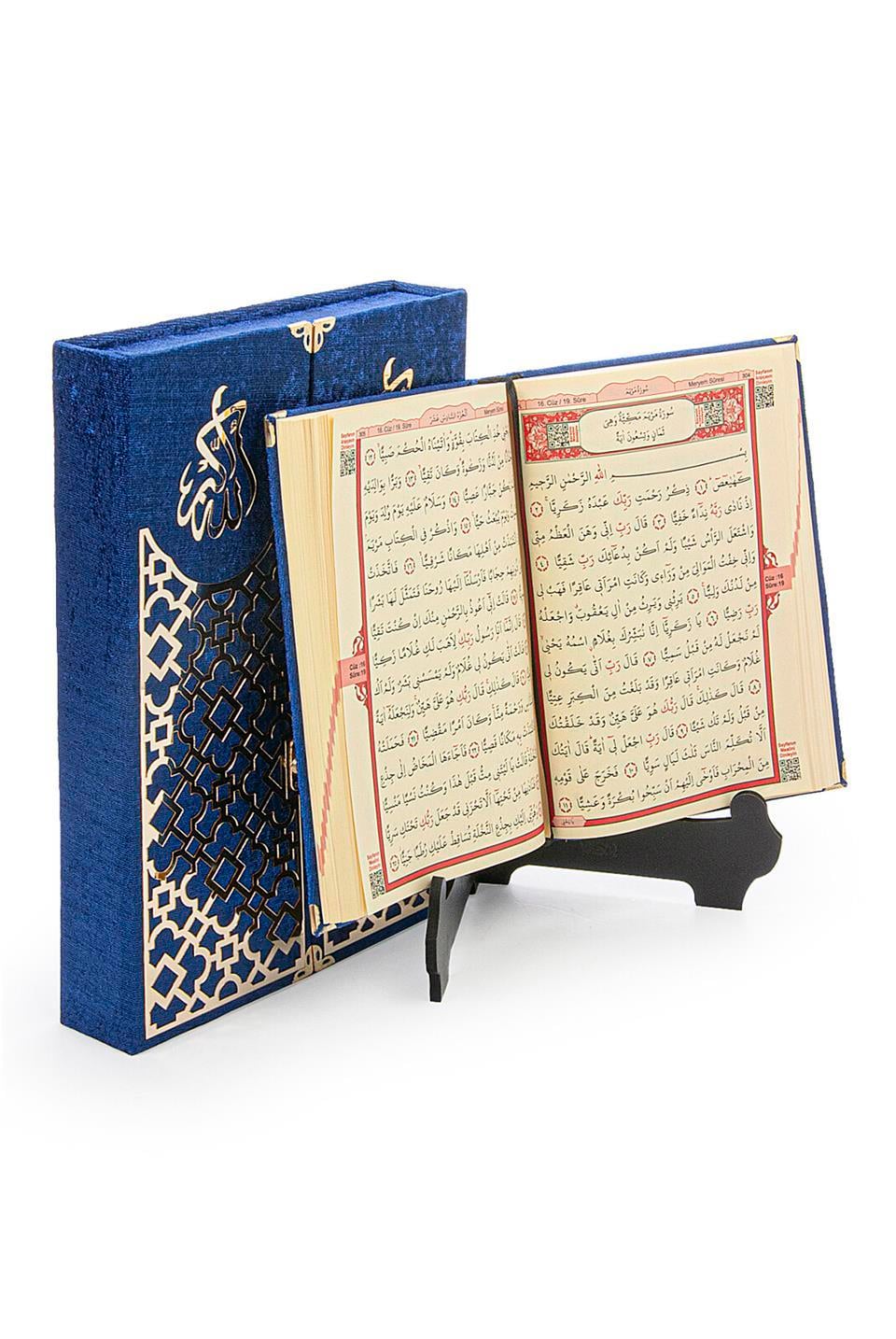 Mültezem Standlı Kadife Kaplı Kuranı Kerim Seti - Lacivert