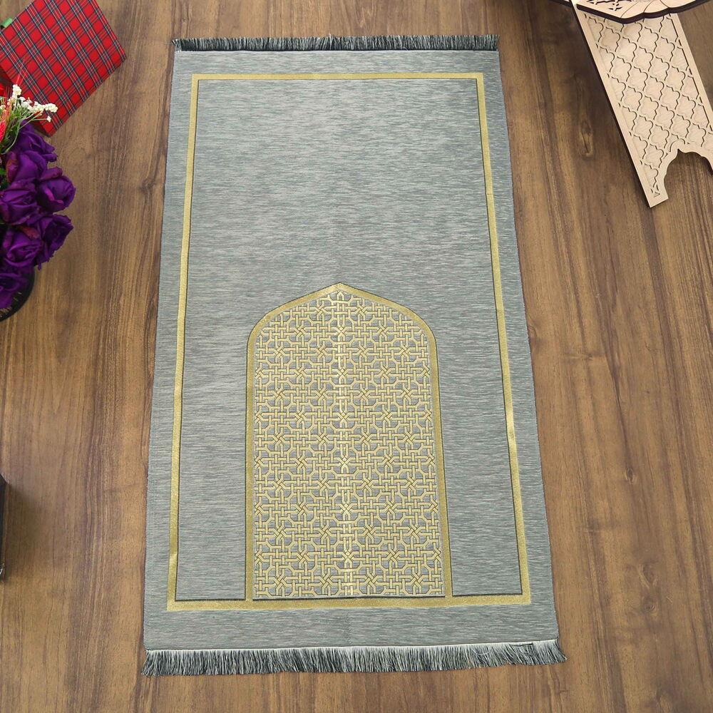 Selçuklu Desenli Lüks Şönil Seccade Gri (66x120 cm) 520 gr