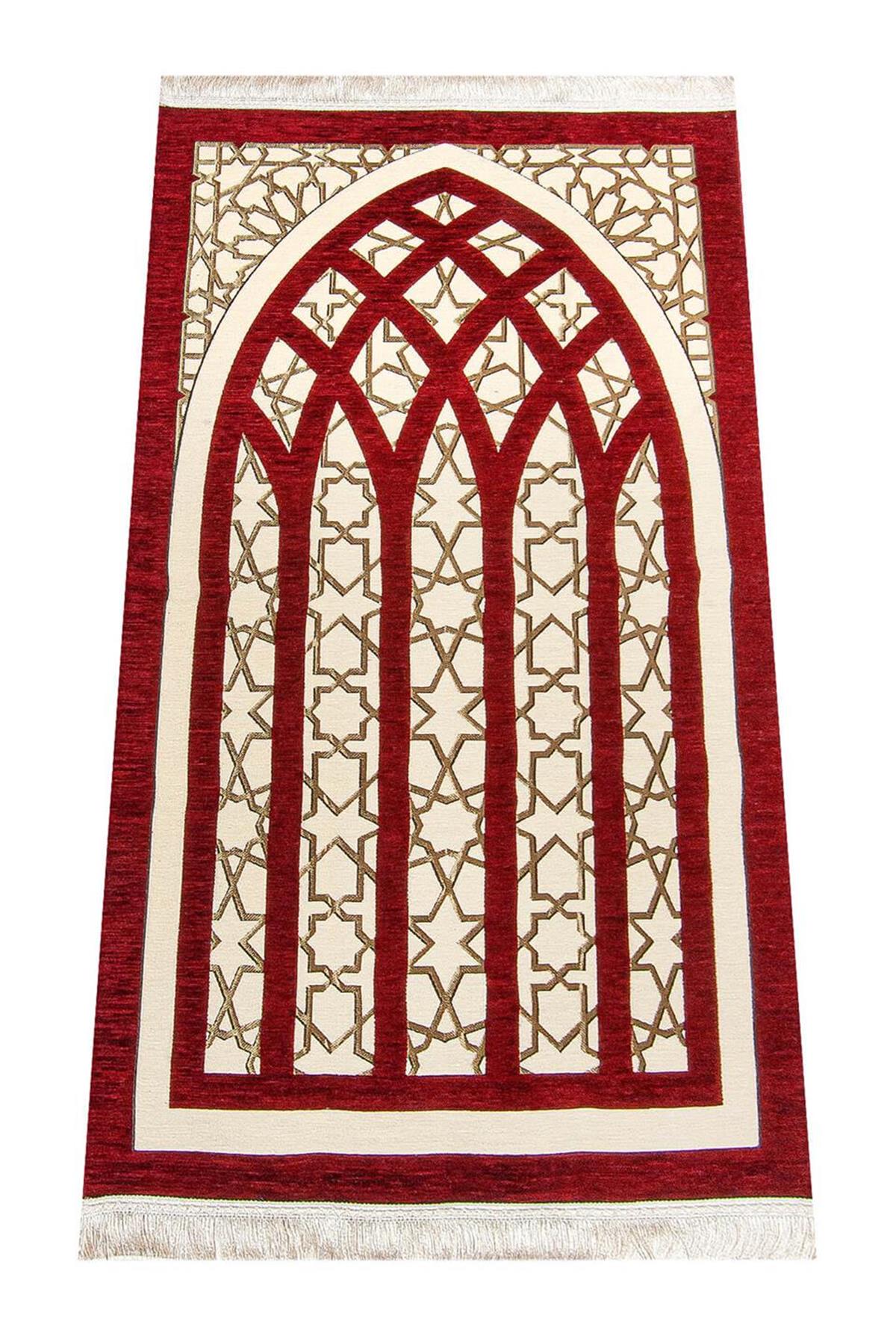Yıldız Desenli Şönil Seccade - Kırmızı