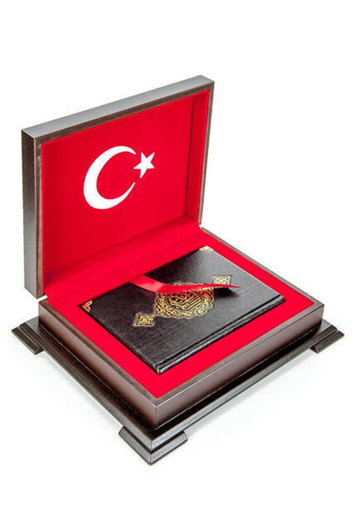 Ahşap Kutulu Türk Bayrağı Desenli Hediye Kuran Seti Dini Hediyelik