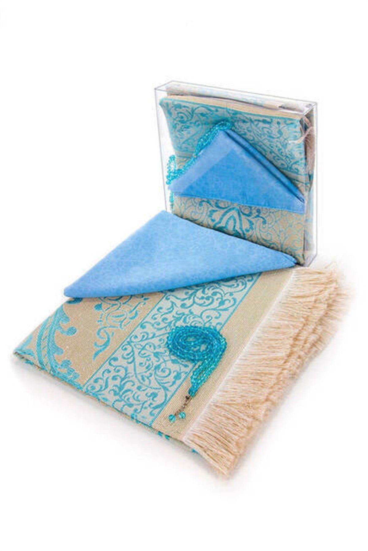 Anneler Gününe Özel Kutulu Set Seccade Örtü Tesbih Mavi