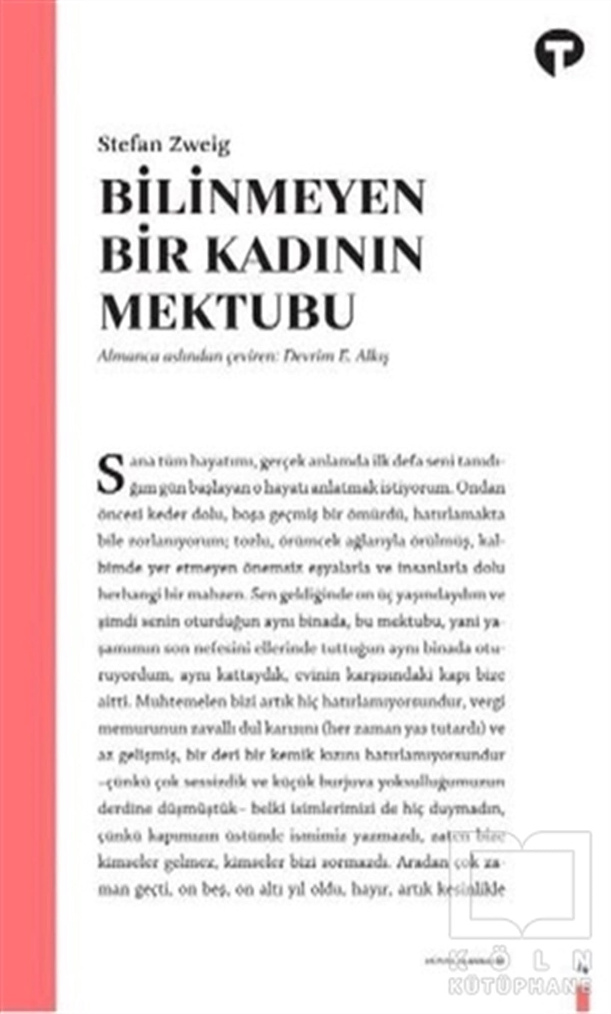 Stefan ZweigRomanBilinmeyen Bir Kadının Mektubu