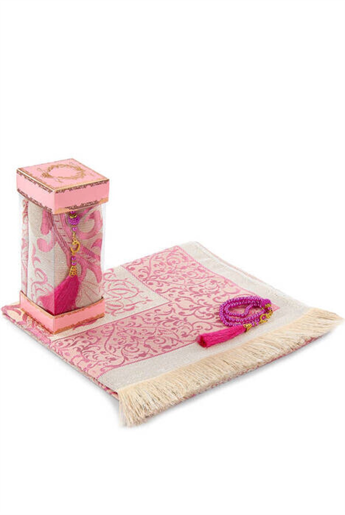 Canım Anneme Seccadeli - İnci Tesbihli - Pencereli Kutulu Set Pembe Renk