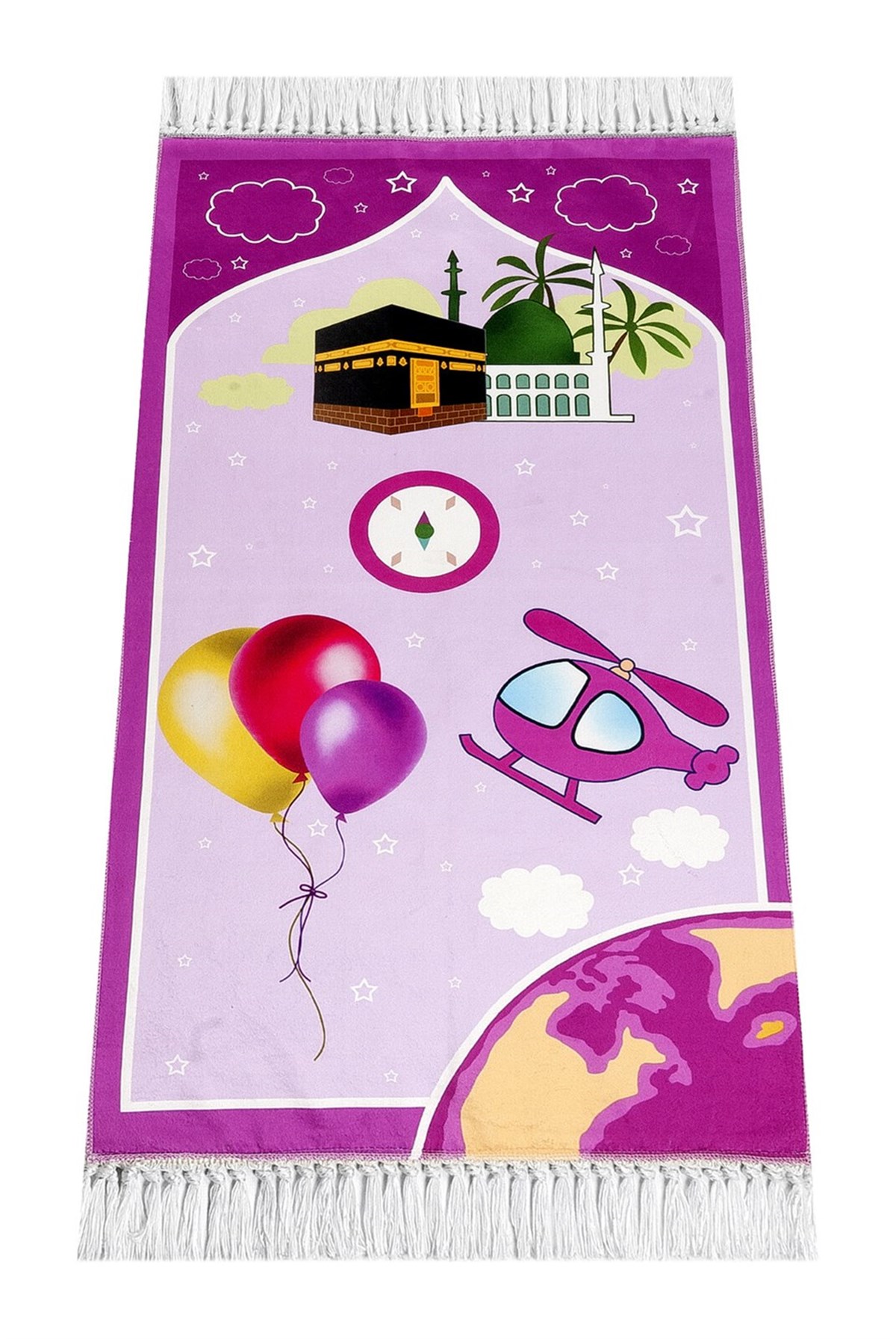 Dijital Baskılı Çocuk Seccadesi - Balonlu  Kabeli Pembe Renk - 44 X 78 cm