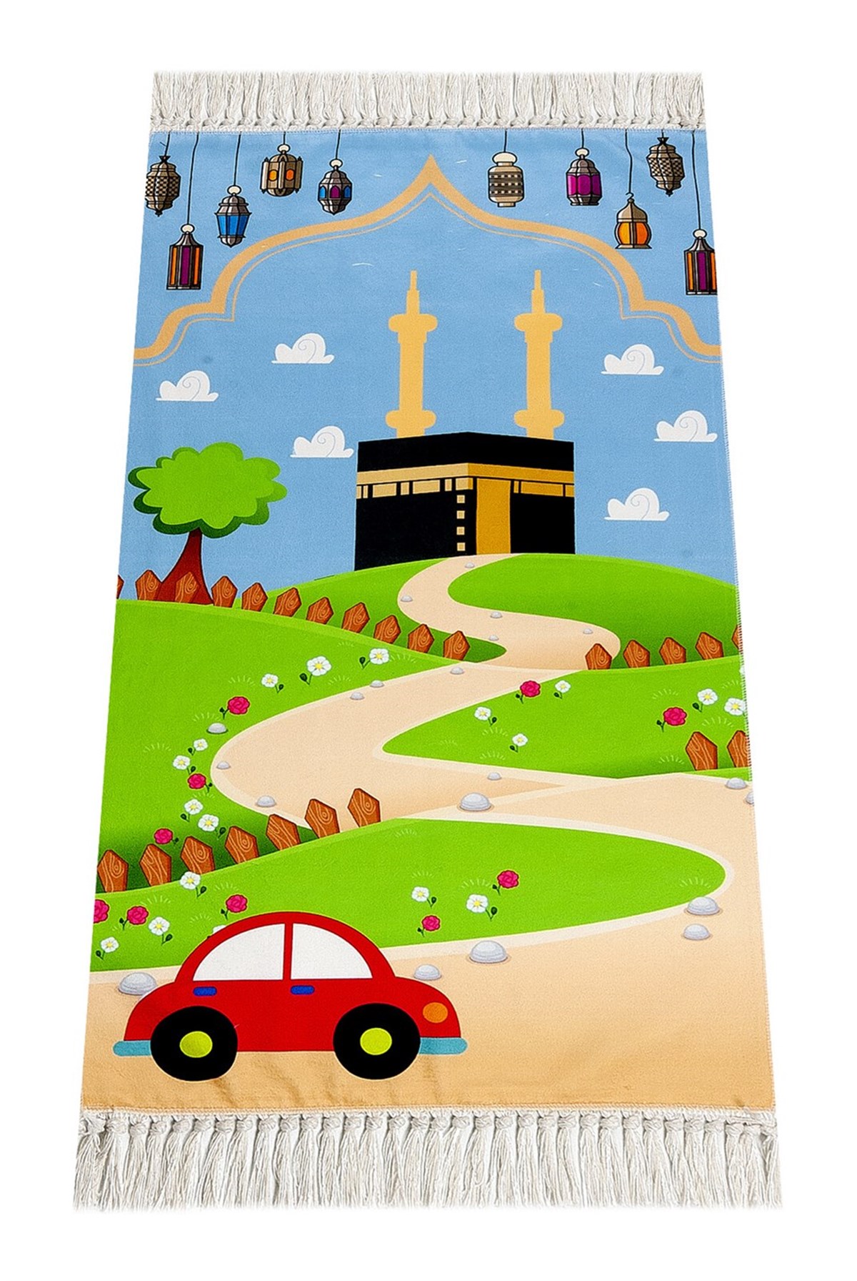 Dijital Baskılı Çocuk Seccadesi - Kabeli Arabalı - 44 X 78 cm