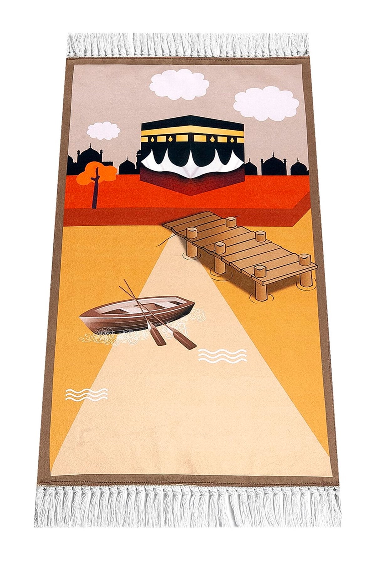 Dijital Baskılı Çocuk Seccadesi - Kayıklı Kabeli Kahverengi - 44 X 78 cm