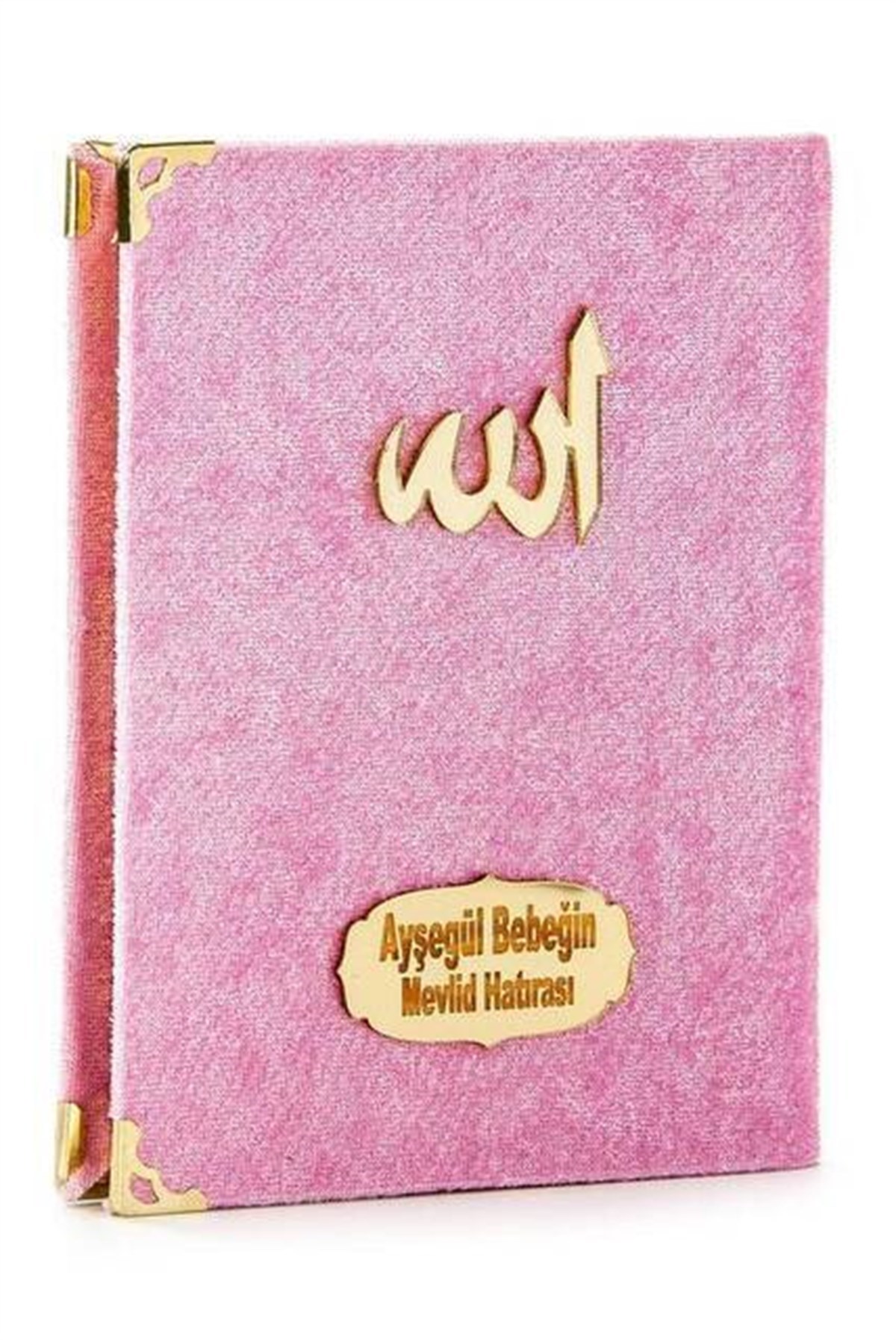 Ekonomik Kadife Kaplı Yasin Kitabı - Çanta Boy - İsim Baskılı Plaka - Pembe - Mevlid Hediyeliği