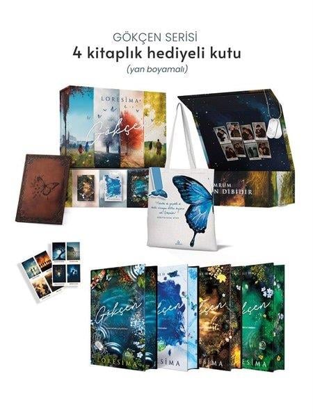 LoresimaTürk RomaniGökçen Serisi 4 Kitaplık Hediyeli Kutu Yan Boyamalı