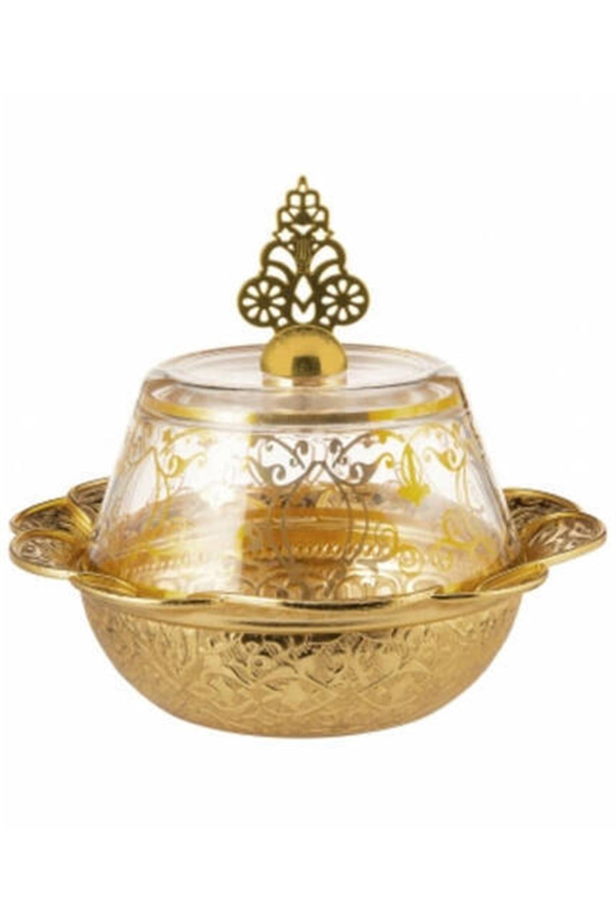 Hac Umre Cam Kapaklı Şekerlik ve Hurma Tası Gold