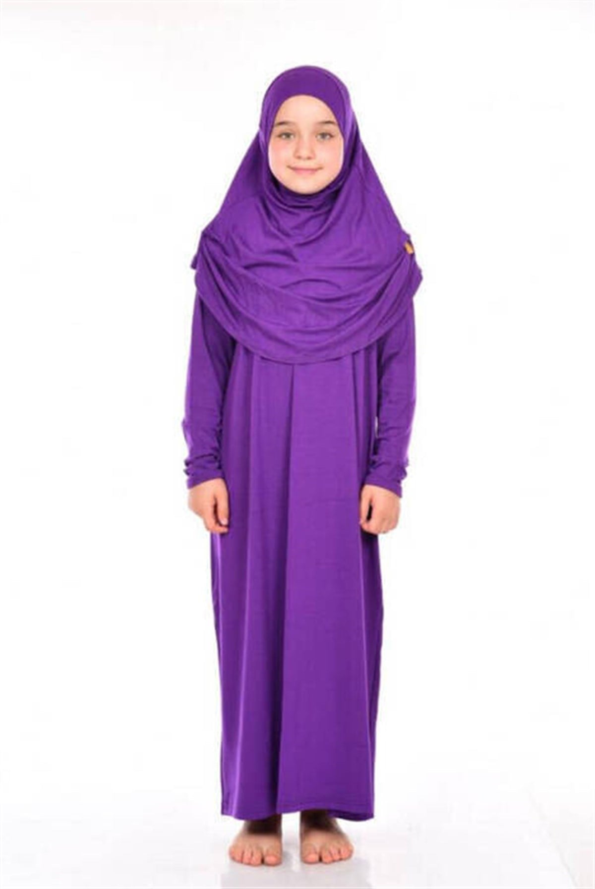 Pratik Çocuk Namaz Elbisesi 8-12 Yaş Mor