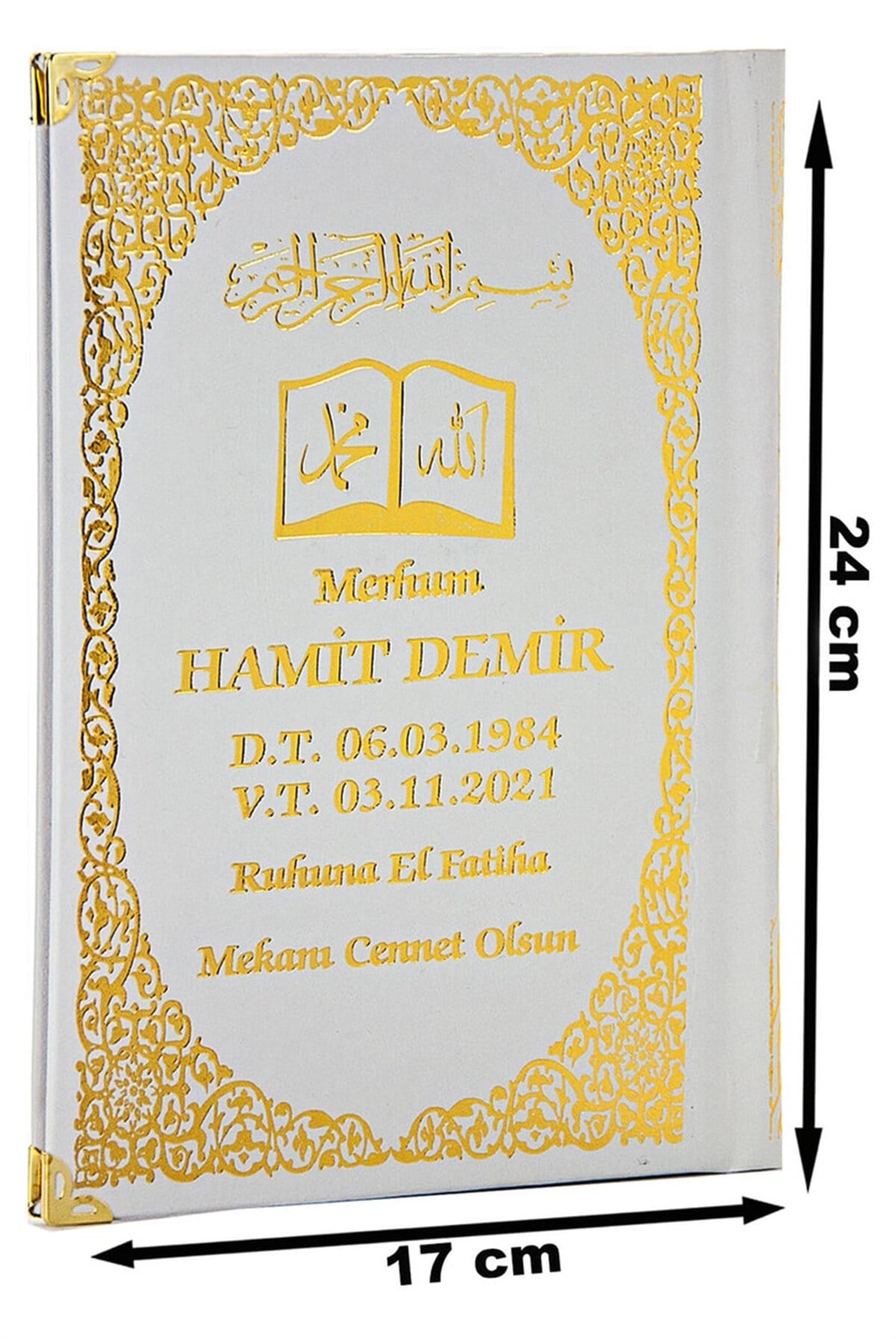 İsim Baskılı Ciltli Yasin Kitabı - Orta Boy - 80 Sayfa - Beyaz Renk - Cemiyet Hediyeliği