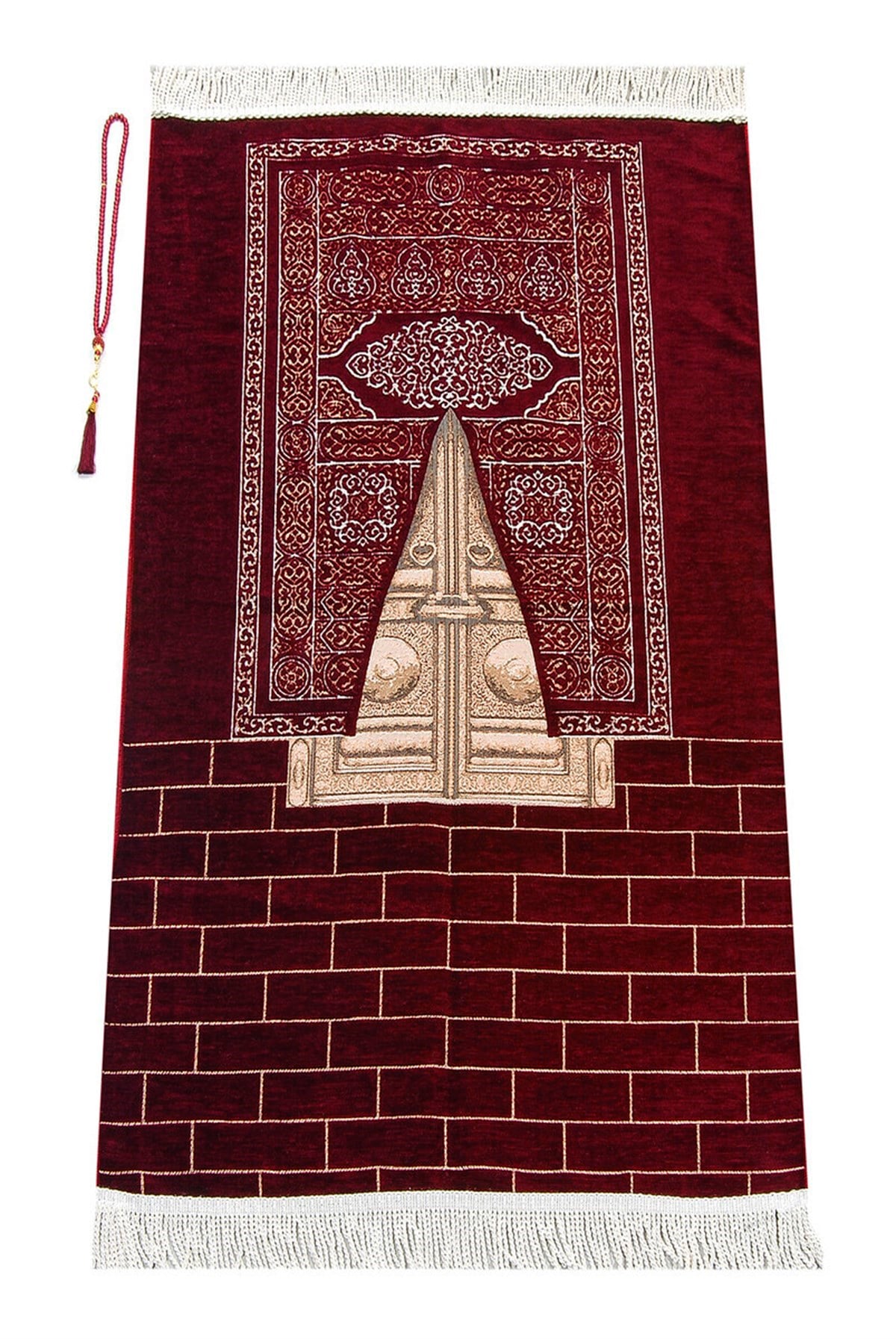 Kabe Kapısı Modeli Desenli Şönil Seccade Bordo