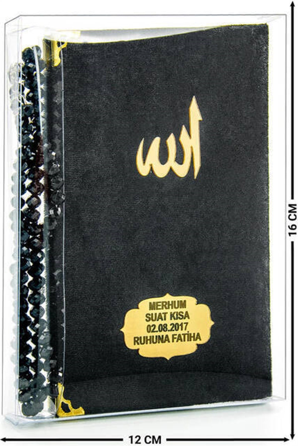 Kadife Kaplı Yasin Kitabı - Çanta Boy - İsim Baskılı Plaka - Tesbihli - Şeffaf Kutulu - Siyah - Hediyelik Yasin Seti (2)