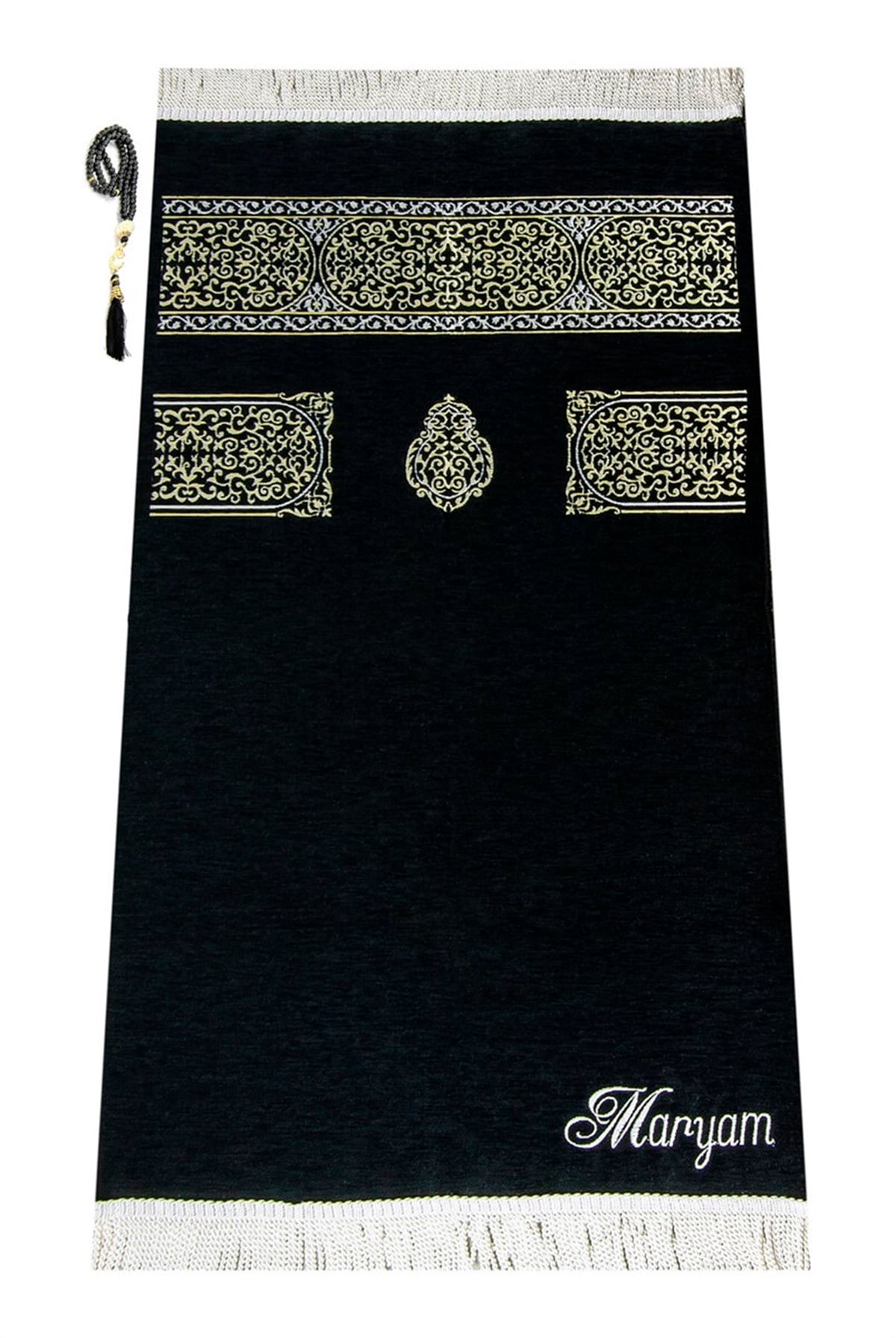 Kişiye Özel İsim İşlemeli Ultra Plus Kabe Örtüsü Seccade Siyah